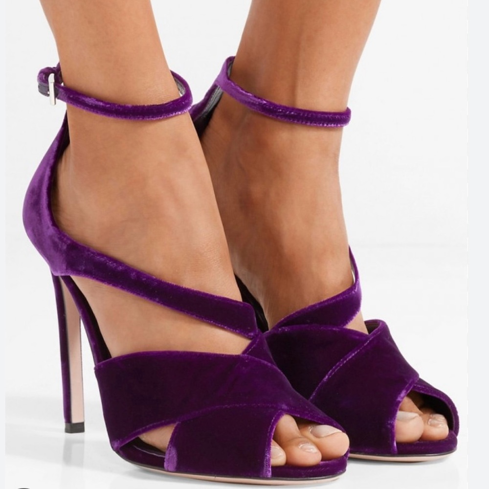 Prada Purple Velvet Strappy High Heel Sandals